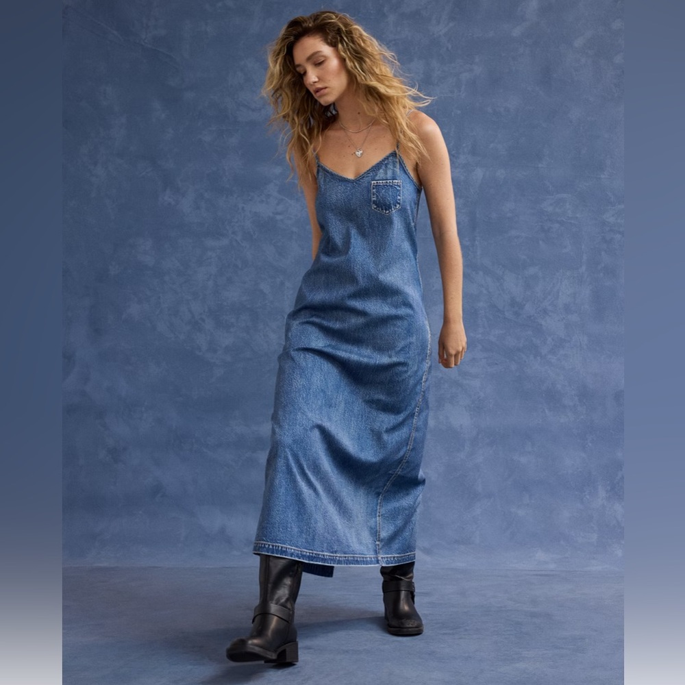 aerie Blue Denim Maxi Slip Dress - Picture 3 of 13